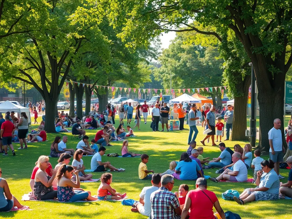 A photo showing a community event in a park in Dearborn Heights, representing community engagement and development.