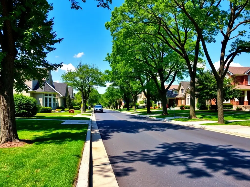 A photo depicting a well-maintained street in a residential area of Dearborn Heights, symbolizing infrastructure improvements.