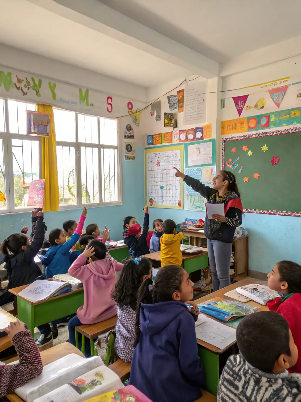 A classroom scene with engaged students and a dedicated teacher in a Dearborn Heights school.